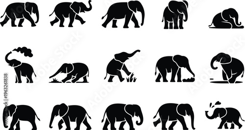 Elephant Silhouette Icon Collection Set