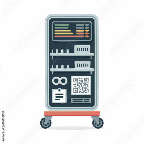 illustration of a vending machine with qr code and shelves