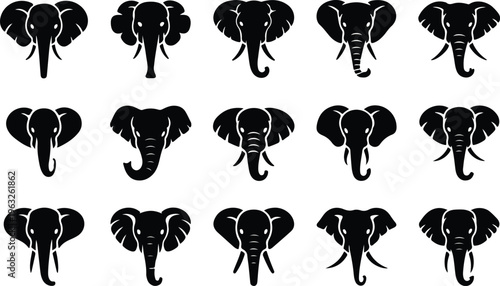Elephant Silhouette Icon Collection Set
