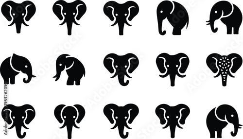 Elephant Silhouette Icon Collection Set