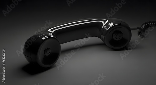 Black retro telephone handset on dark grey background, vintage communication.