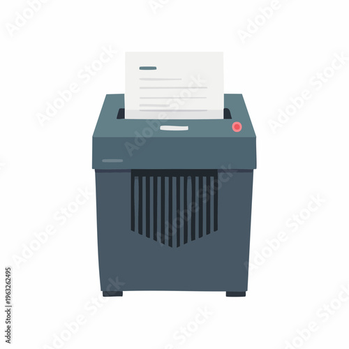 Dark gray paper shredder with sheet of paper inside