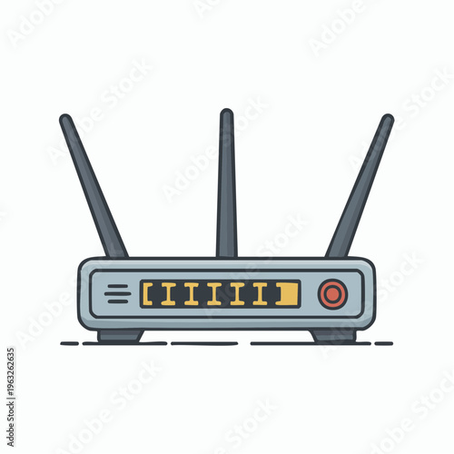 Modern gray router with antennas and yellow ports illustration