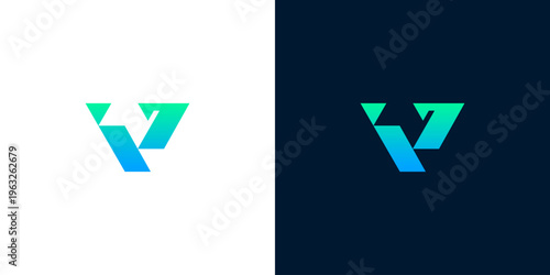 Modern and vibrant abstract letter V logo design featuring a dynamic blue-green gradient, perfect for contemporary corporate branding, technology companies, or sleek digital identity solutions