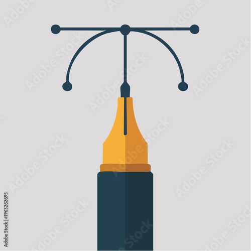 Graphic design fountain pen nib illustration with curves