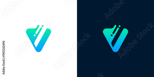 Modern Abstract Letter V Logo Design with Dynamic Blue-Green Gradient for Technology and Business Branding