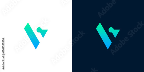 Modern abstract V lettermark logo concept in gradient blue and green, ideal for technology, business, or digital branding solutions