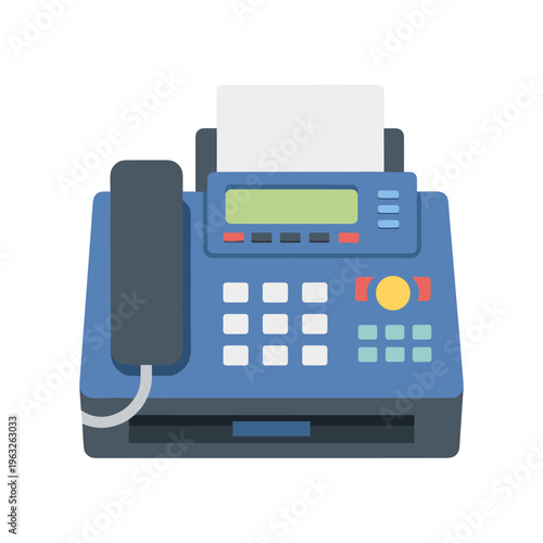 blue fax machine with phone vector illustration