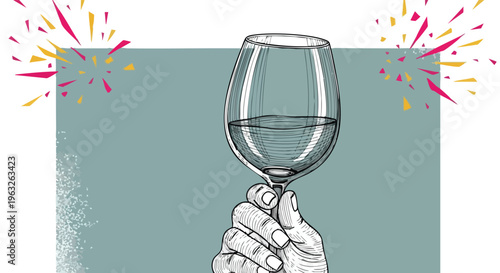Hand Holding Wine Glass. Celebration Toast. Festive Background.