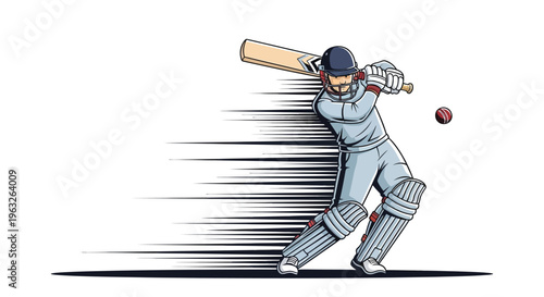 Cricket player in action swinging bat 1.