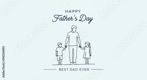 Father's day illustration of a dad with kids best dad ever happy father's day family line art