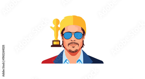 Man with Oscar statuette vector illustration, flat design award winner