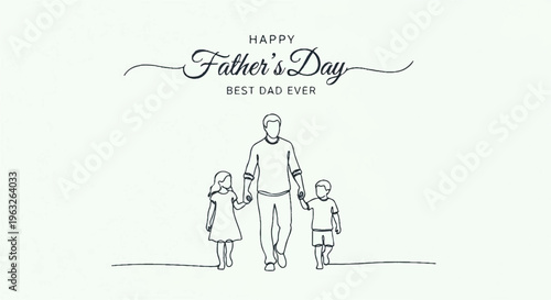 Father's day card with family illustration best dad ever happy father's day message