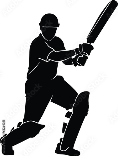 Cricket Player in Batting Stance Action.