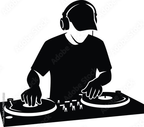 DJ mixing music on turntables.