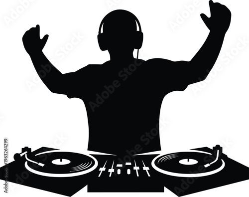 DJ Musician Wearing Headphones Silhouette.