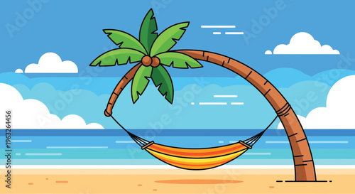 Hammock hanging from palm tree.