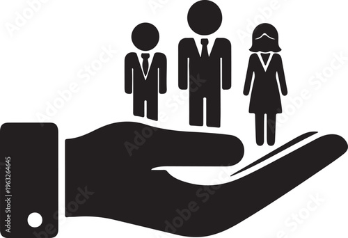 Human resources vector icon, employee care and support concept. Business team and staff management graphic, talent acquisition and HR services illustration.