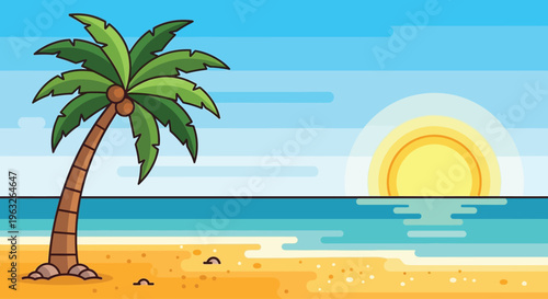 Palm tree on sandy beach shore 1.