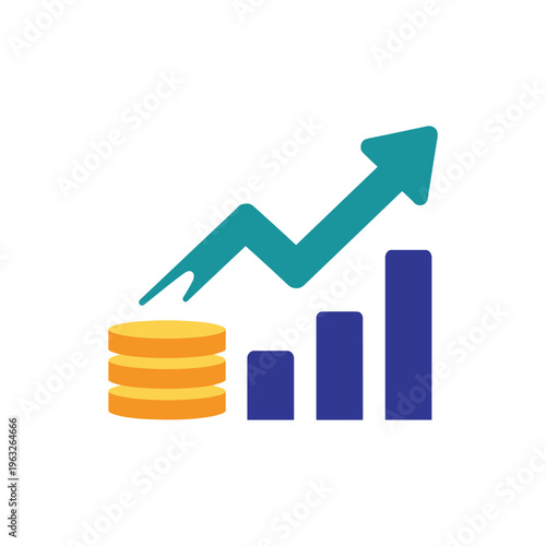 High yield financial growth vector illustration with increasing graph and coins