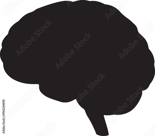 Human brain silhouette, black vector illustration of a cerebral organ, mind and intelligence concept graphic, neurological anatomy symbol for science and education