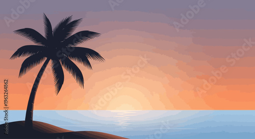 Silhouette of a single palm tree.