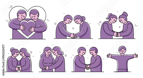 Diverse Couple Affection. Love and Support. Romantic Gestures. Flat Illustration.