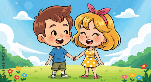 A boy and a girl holding hands.