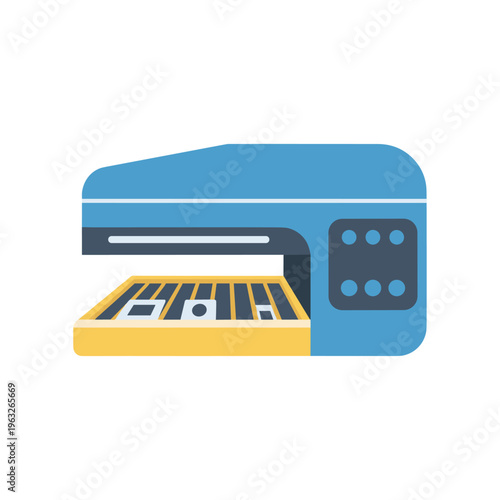 blue laminator machine with yellow tray vector illustration