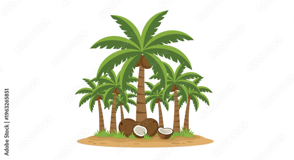 Fototapeta premium Coconuts on sandy tropical island ground.