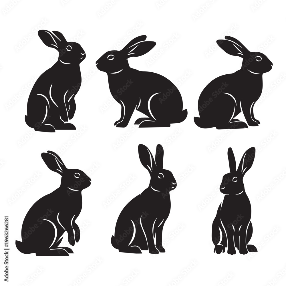 Obraz premium Six cartoon black cats with different poses and expressions Vector