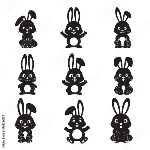 A collection of stylized black luggage icons in various classic designs Vector