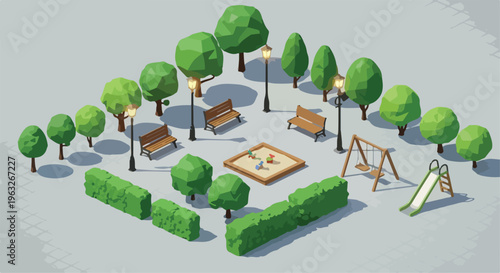Isometric Park and Playground Elements Vector Set