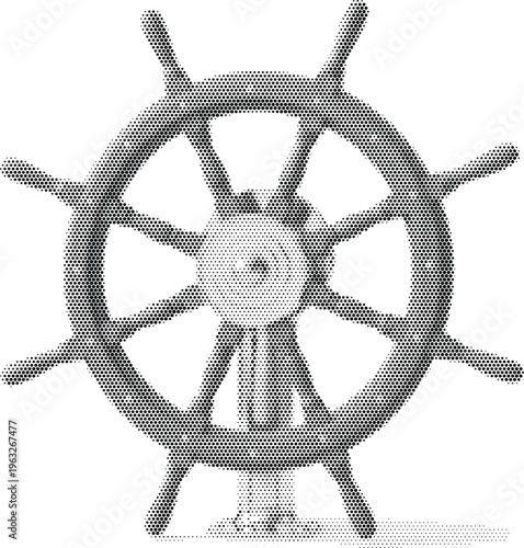 ship wheel steering nautical halftone maritime sailor navigation ocean travel boat captain sea marine