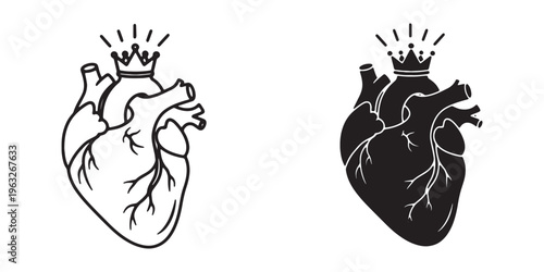 Black and white heart with crown on top