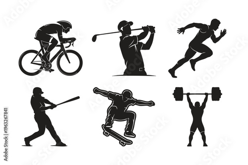 Cyclist golfer runner baseball player skateboarder weightlifter set bundle.