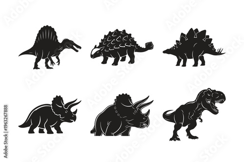 Dinosaurs silhouette set bundle, various large reptiles included.