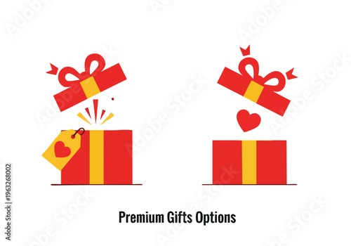 Premium Gift Boxes. Flat Vector Illustration. Love and Celebration Concept. Marketing and Offers.