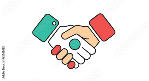 Two hands shaking in a colorful stylized illustration representing agreement and partnership.