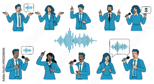 Diverse People Speaking with Soundwaves, Business Communication Concept