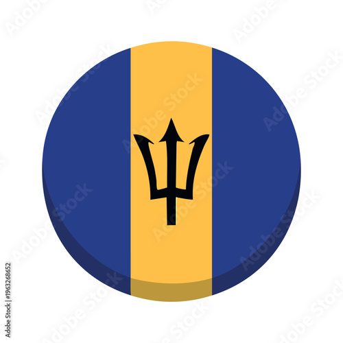 Barbados Flag Icon Round Circle Emblem Symbol.
