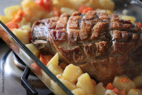 grilled beef steak with vegetables