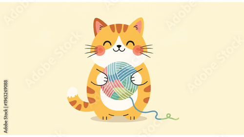 Cartoon Cat with Ball of Yarn 1.