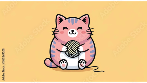 Cartoon Cat with Ball of Yarn.