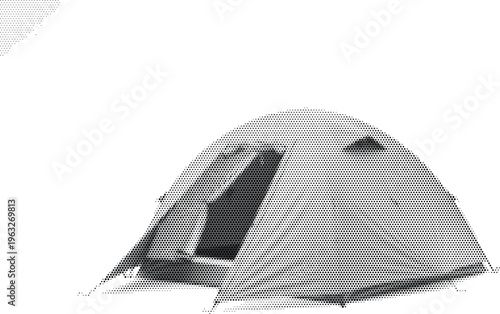 tent camping outdoor adventure halftone travel tourism mountain hiking shelter vacation trip forest nature