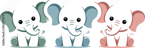 Three colorful cartoon elephant illustrations show different emotions and colors