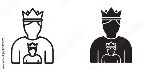 Black and white icons of king and crowned person
