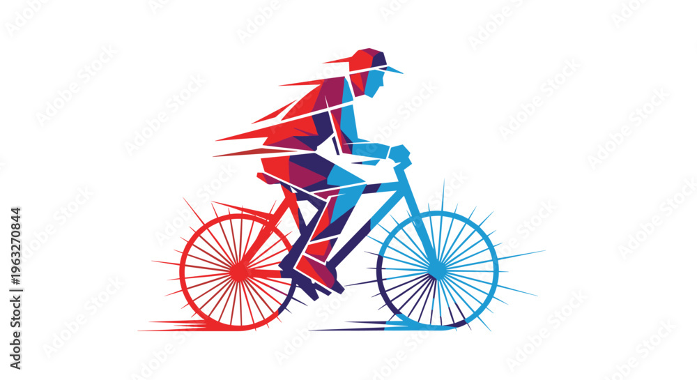 Fototapeta premium Dynamic Abstract Cyclist Riding Bicycle with Vibrant Colors and Motion Blur Effect.