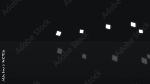 Geometric shapes fall in dark space with white light