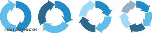 サイクル図　サイクル矢印　set of recycling icons. set of blue arrows